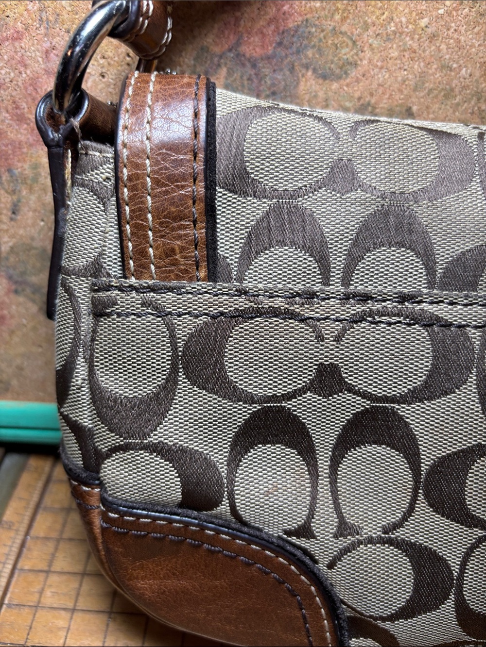 Coach Khaki Signature Canvas Shoulder Bag with Brown Leather 10983 - Picture 12 of 17